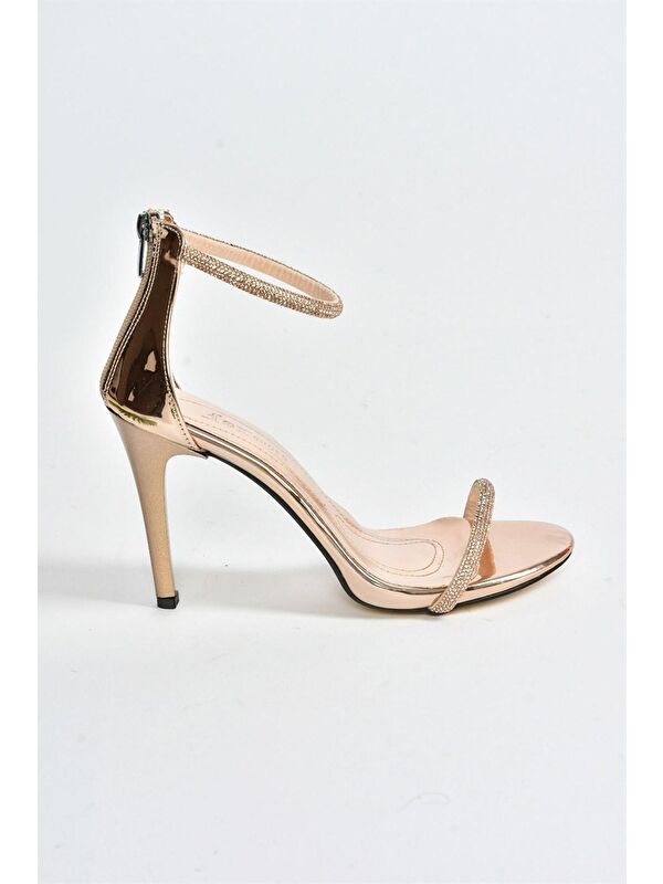 Bronz Tek Bant Taşlı Kadın Abiye Ayakkabı M251800034 - Görsel 5