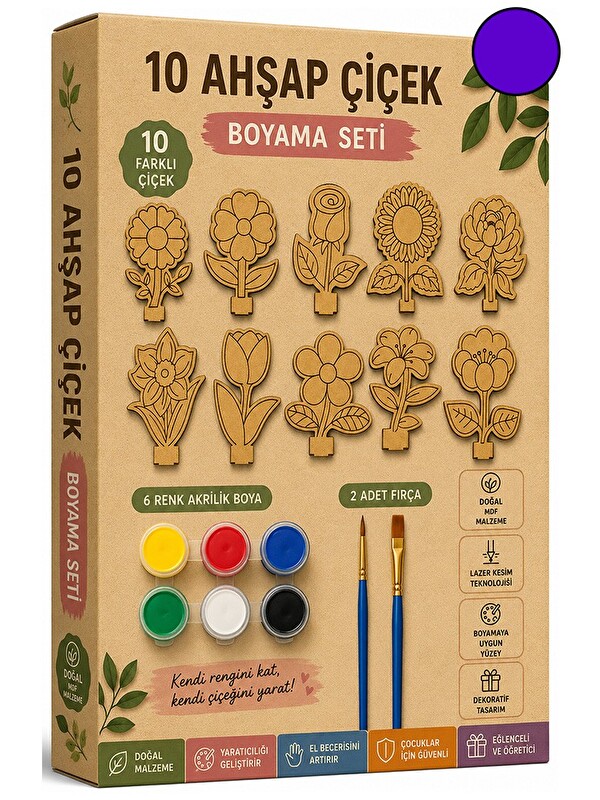 Artlantis Ahşap Boyama 10 lu 1 Paket 10x15cm Ahşap Boyama Figürü 6 Renk Boya ve Resim Fırçası
