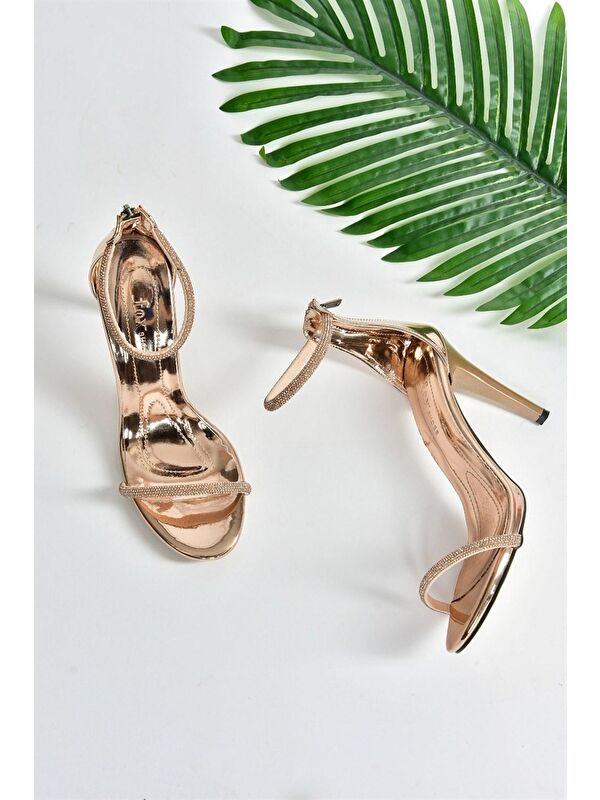 Bronz Tek Bant Taşlı Kadın Abiye Ayakkabı M251800034 - Görsel 6