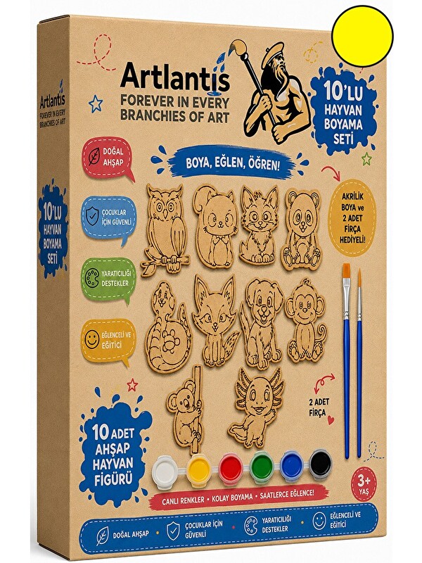 Artlantis Ahşap Boyama 10 lu 1 Paket 10x15cm Ahşap Boyama Figürü 6 Renk Boya ve Resim Fırçası