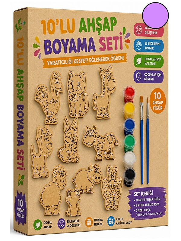 Artlantis Ahşap Boyama 10 lu 1 Paket 10x15cm Ahşap Boyama Figürü 6 Renk Boya ve Resim Fırçası
