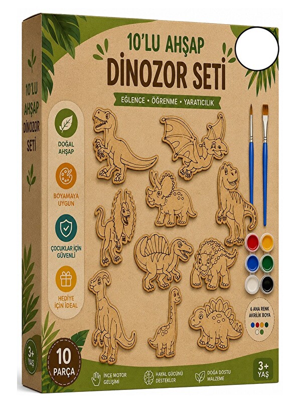 Artlantis Ahşap Boyama 10 lu 1 Paket 10x15cm Ahşap Boyama Figürü 6 Renk Boya ve Resim Fırçası