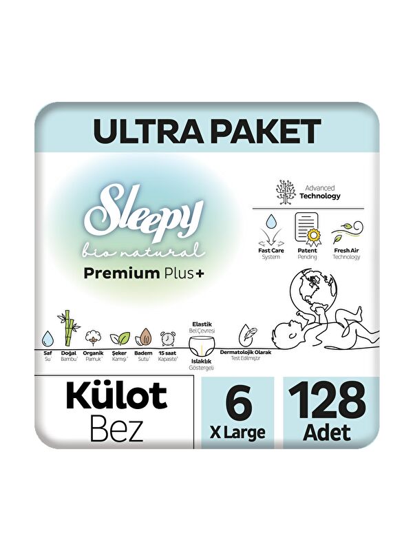 Sleepy Bio Natural Premium Plus Ultra Paket Külot Bez 6 Numara Xlarge 128 Adet