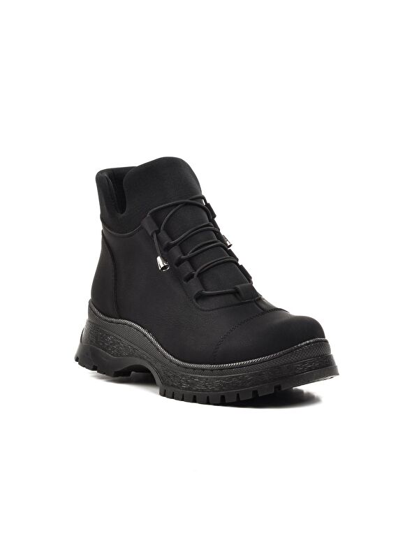 112 Siyah Nubuk Fermuarlı Kadın Bot - Görsel 4