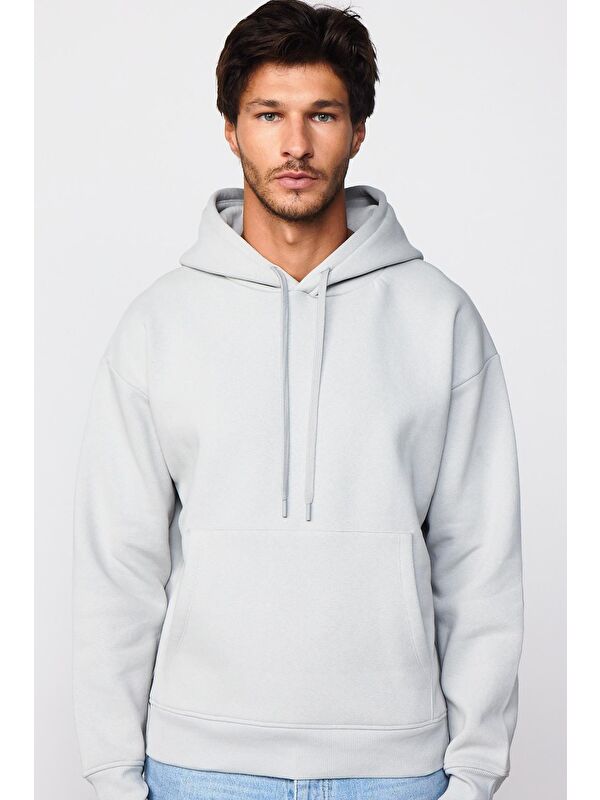 TUDORS Unisex Oversize Geniş Kesim Pamuklu Yumuşak Dokulu İçi Polarlı Basic Taş Renk Kapüşonlu Erkek Hoodie
