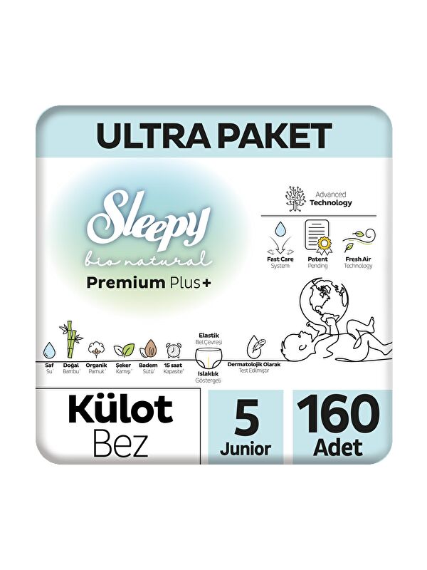 Sleepy Bio Natural Premium Plus Ultra Paket Külot Bez 5 Numara Junior 160 Adet