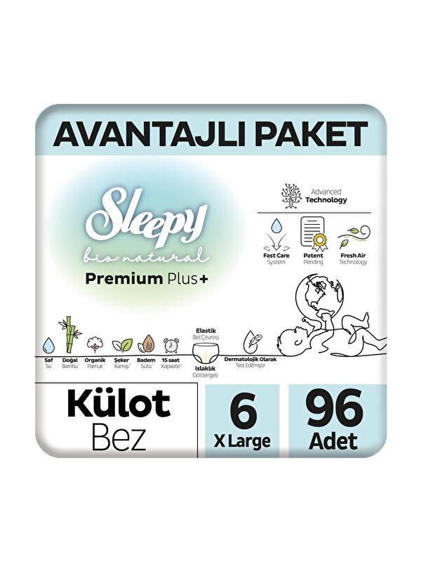 Sleepy Bio Natural Premium Plus Avantajlı Paket Külot Bez 6 Numara Xlarge 96 Adet