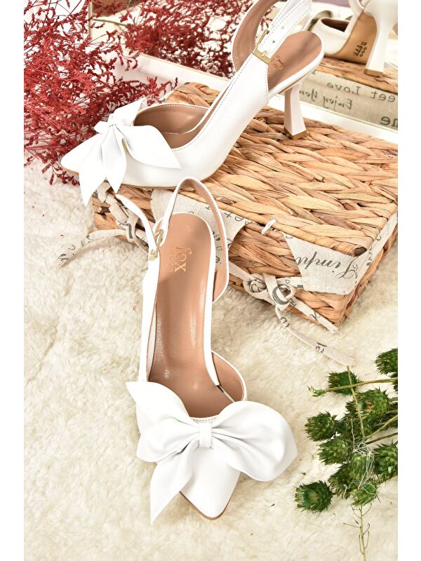Beyaz Kurdele Detaylı Kadın Topuklu Ayakkabı K922164809 - Görsel 5