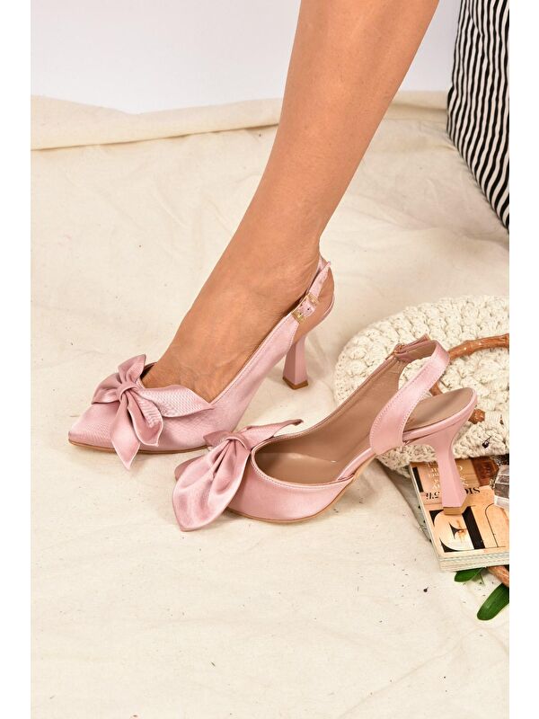 Pudra Saten Kumaş Kadın Topuklu Ayakkabı K922164804 - Görsel 3