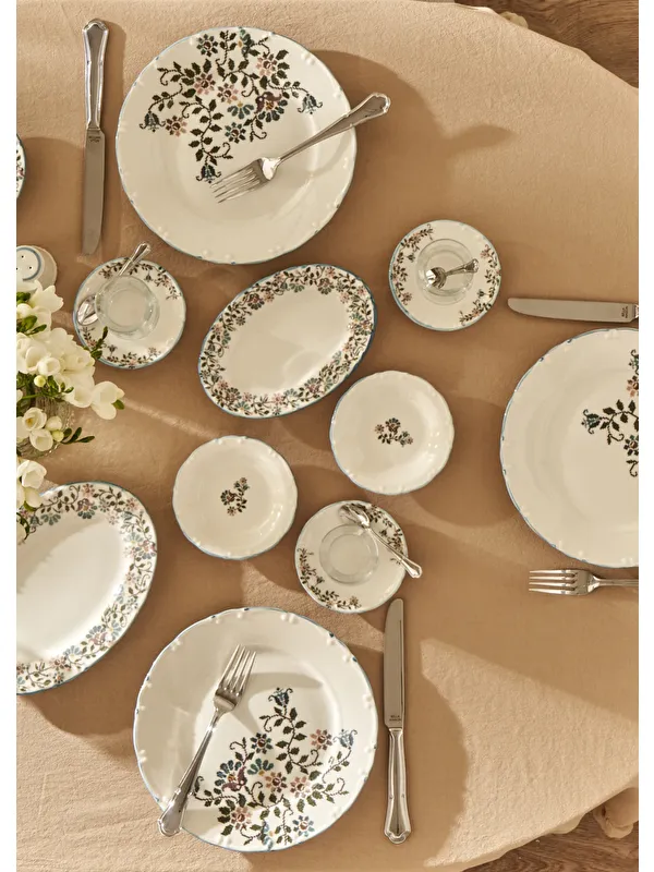 Bella Maison Vintage Porselen 26 Parça 6 Kişilik Kahvaltı Takımı Mavi