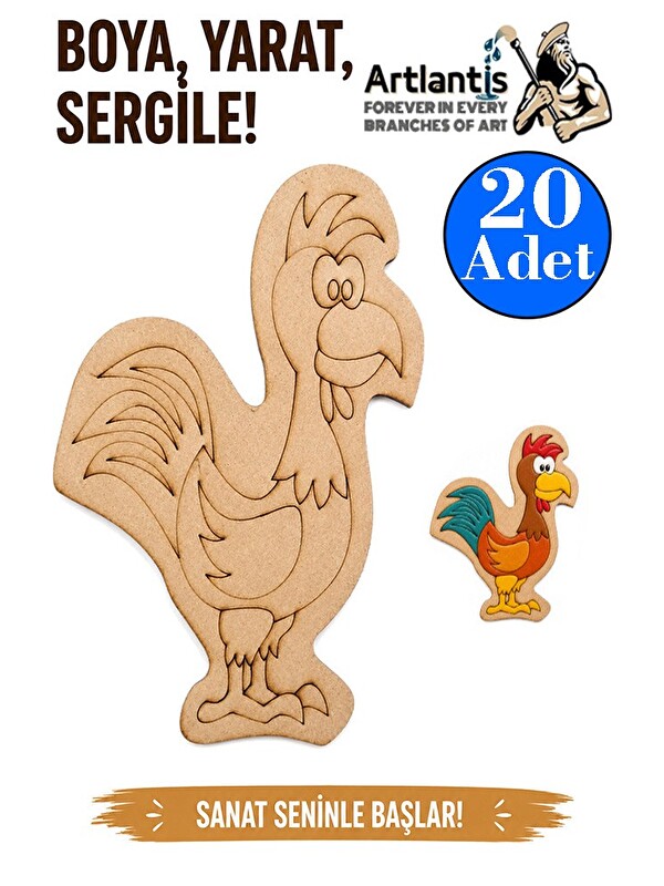 Artlantis Ahşap Boyama Hayvanlar 20 Adet 10x15 Set3 Hayvan Boyama Figürü Etkinlik Çocuk Gelişim Motor Beceri