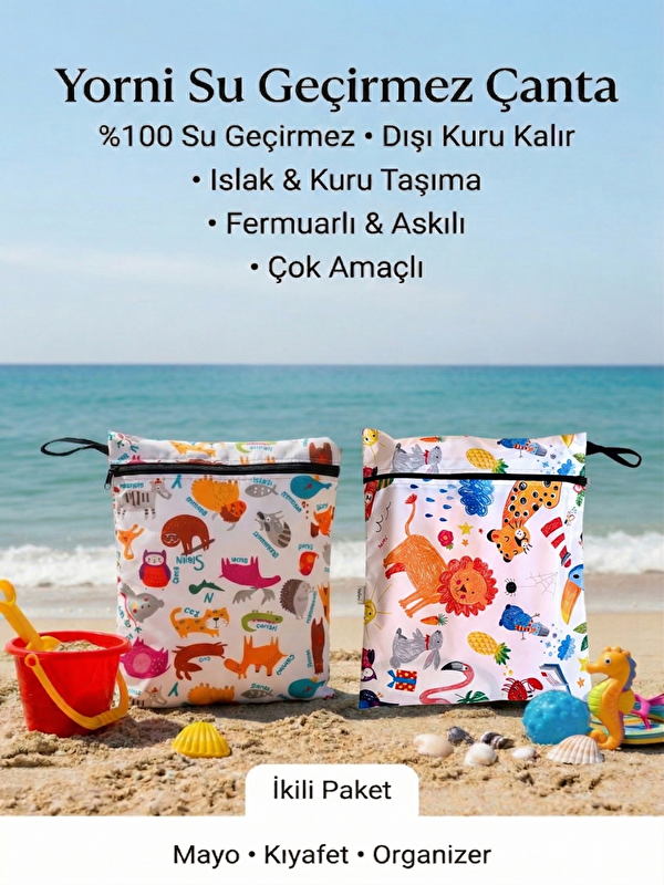 Yorni 2 Adet, 35x30 cm, Zoo ve Jungle Desen Sıvı Geçirmeyen Çok Amaçlı Çanta, Makinede Yıkanabilir