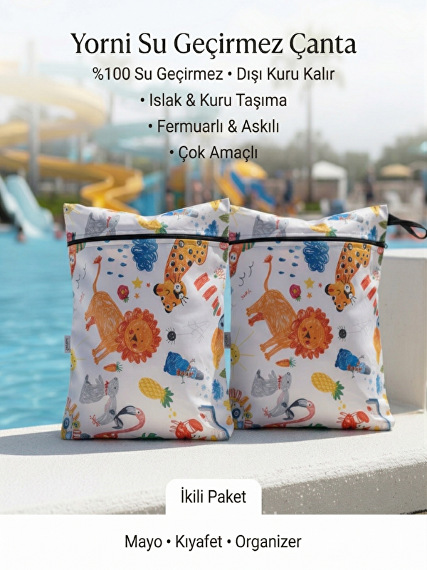 Yorni 2 Adet, 35x30 cm, Jungle Desen Sıvı Geçirmeyen Çok Amaçlı Çanta, Makinede Yıkanabilir