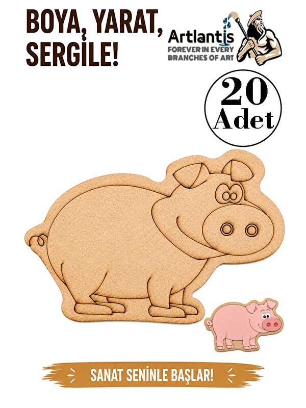Artlantis Ahşap Boyama Hayvanlar 20 Adet 10x15 Set3 Hayvan Boyama Figürü Etkinlik Çocuk Gelişim Motor Beceri