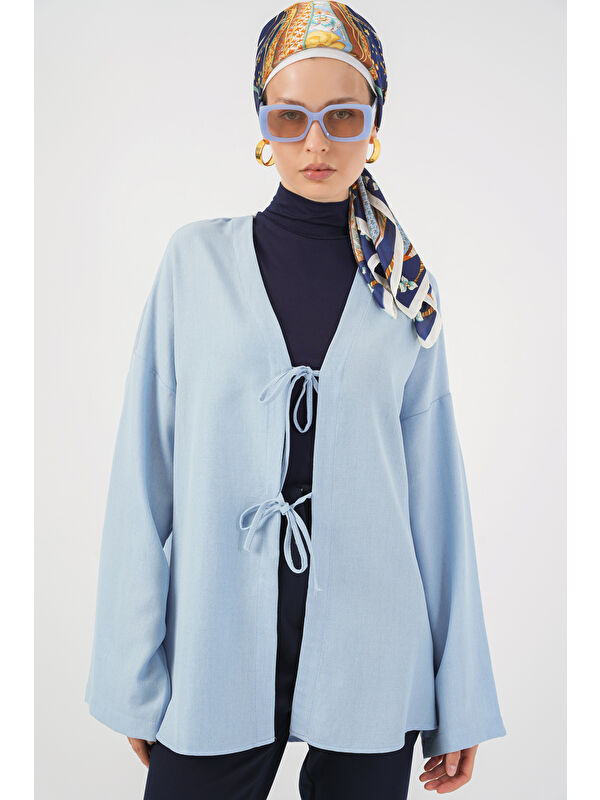 Bigdart Keten Tesettür Kimono 5968 - Mavi