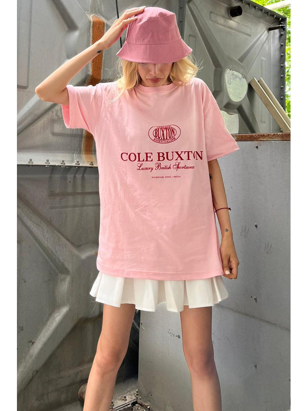 Madmext Pembe Baskılı Oversize Tişört Mg1512