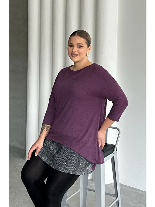 Stil Diva Büyük Beden Eteği Tül Detaylı Uzun Kollu İnce Bluz 84-106