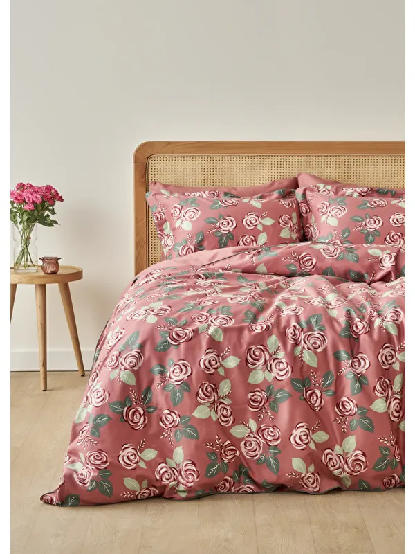 Bella Maison %100 Pamuk Saten Rose Çift Kişilik Nevresim Seti Mürdüm (200x220 cm)