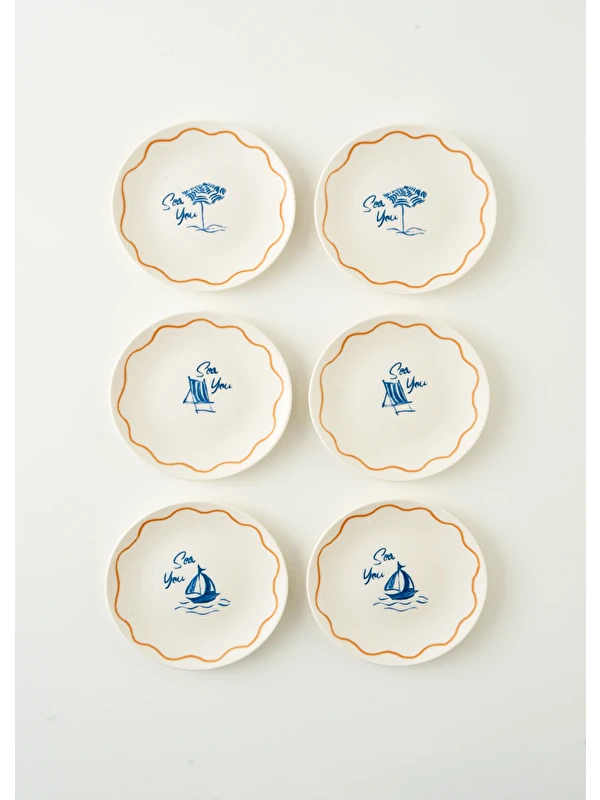 Bella Maison Marine Porselen 6'lı Pasta Tabağı Seti Mavi (19 cm)