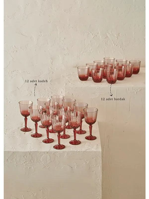 Bella Maison Colore Kesme Bardak-Kadeh Seti 24'lü Gülkurusu