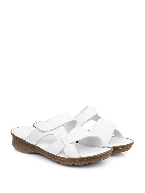 BEYAZ Hakiki Deri Dolgu Taban Kadın Terlik 42350 - Görsel 3