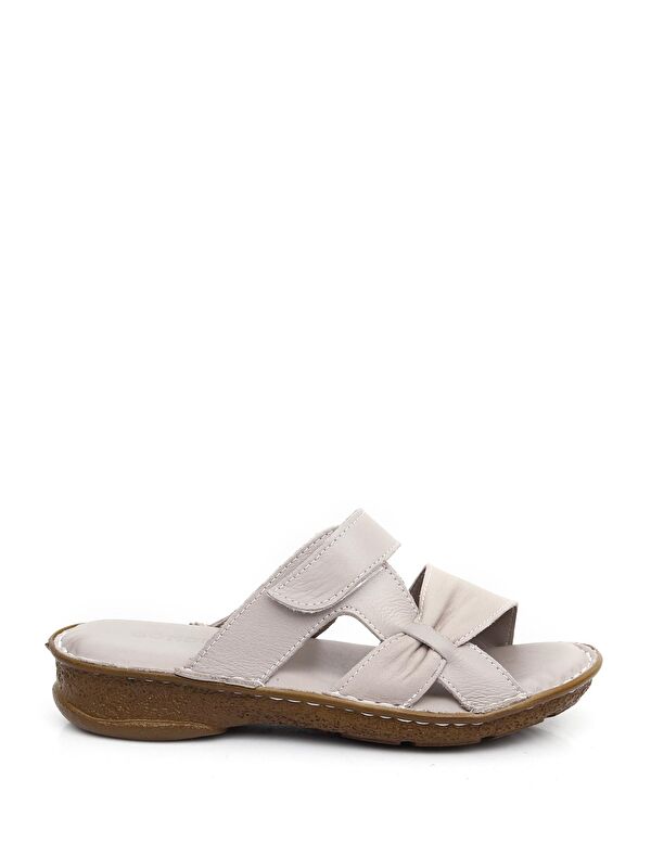 KREM Hakiki Deri Dolgu Taban Kadın Terlik 42350 - Görsel 6