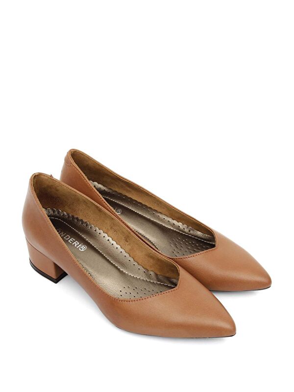 Hakiki Deri Sivri Burun Kısa Kalın Topuklu Kadın Ayakkabı 25172 - Görsel 3