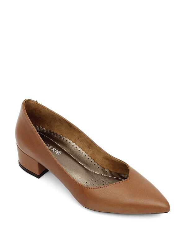 Hakiki Deri Sivri Burun Kısa Kalın Topuklu Kadın Ayakkabı 25172 - Görsel 6