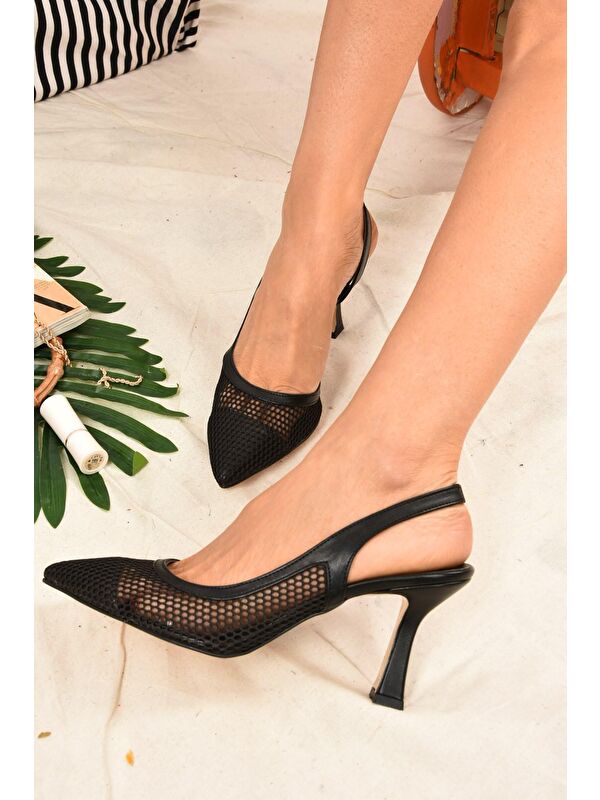 Siyah Kumaş Detaylı Kadın Topuklu Ayakkabı K749432415 - Görsel 4