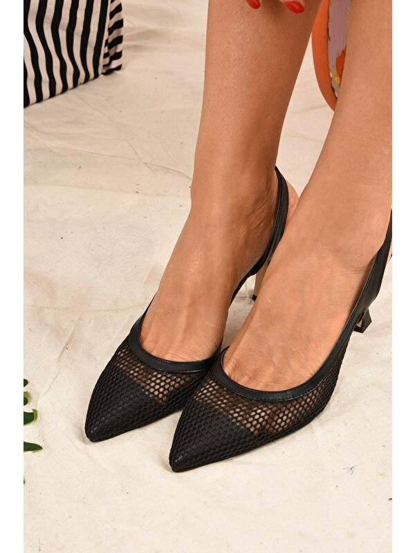 Siyah Kumaş Detaylı Kadın Topuklu Ayakkabı K749432415 - Görsel 5