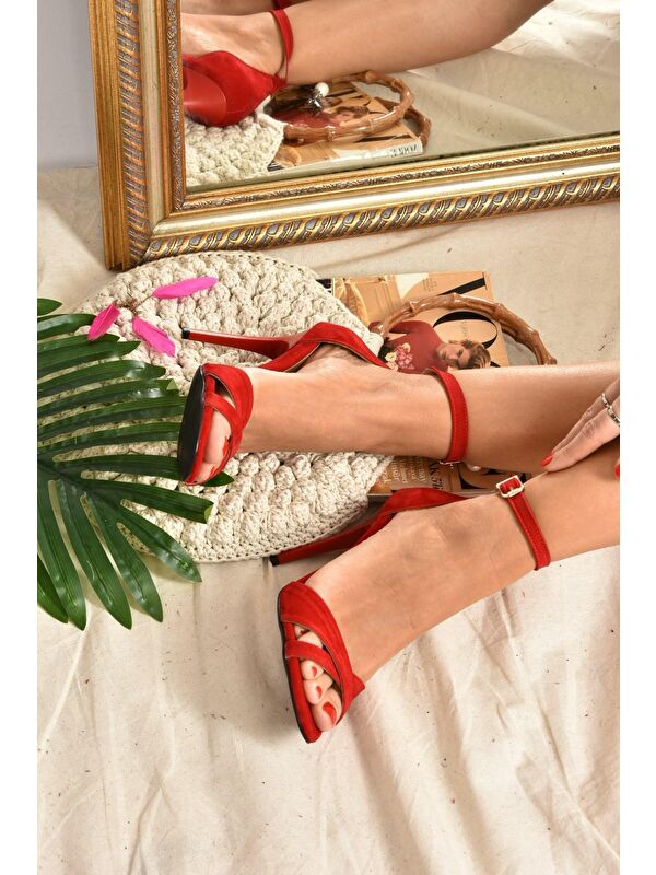 Kırmızı Süet Kadın Topuklu Ayakkabı 7749113702 - Görsel 4