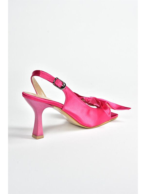 Fuşya Saten Kurdele Detaylı Kadın Topuklu Ayakkabı K749384904 - Görsel 6