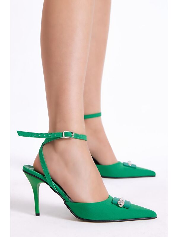 Kadın Yeşil Gecce Serisi Önü Toka Detaylı Topuklu Ayakkabı - Görsel 2