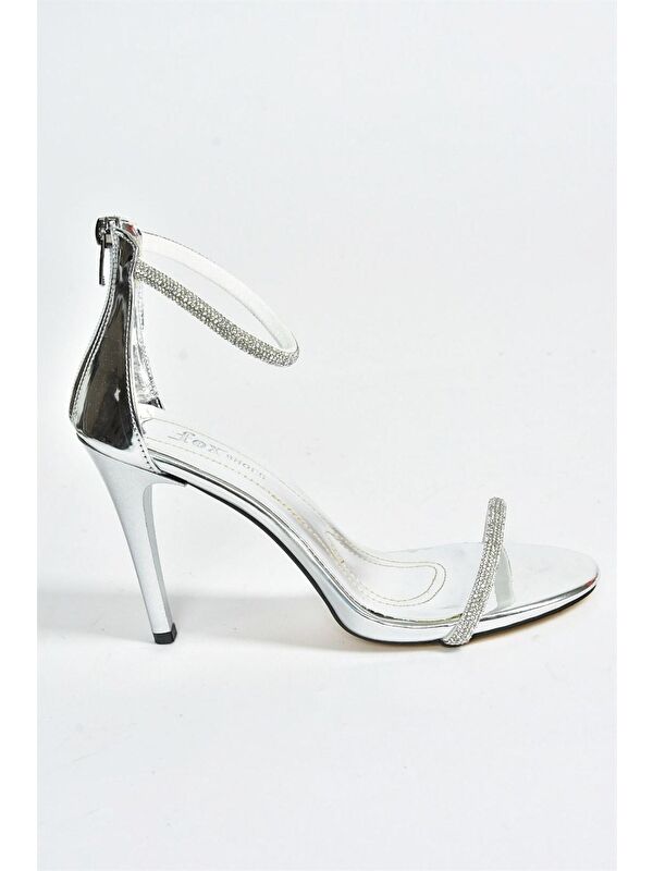 Gümüş Tek Bant Taşlı Kadın Abiye Ayakkabı M251800034 - Görsel 4