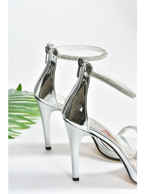 Gümüş Tek Bant Taşlı Kadın Abiye Ayakkabı M251800034 - Görsel 5