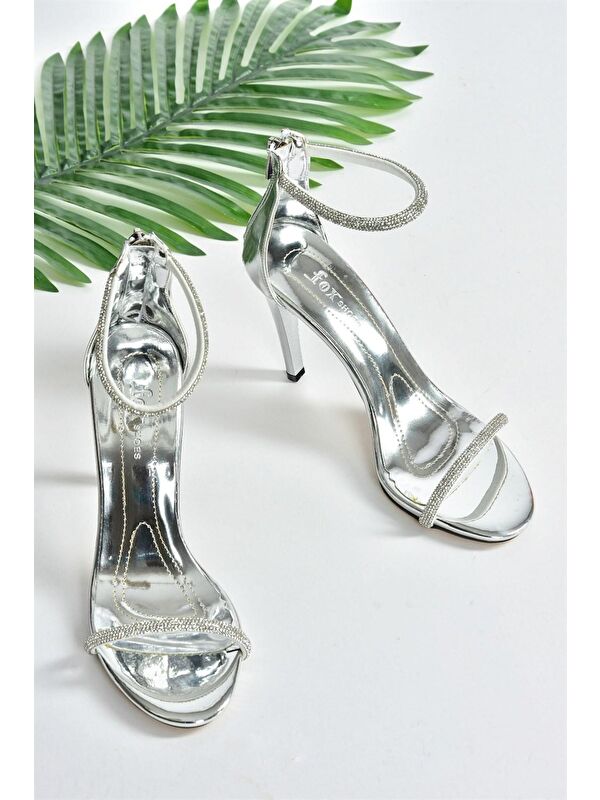 Gümüş Tek Bant Taşlı Kadın Abiye Ayakkabı M251800034 - Görsel 6