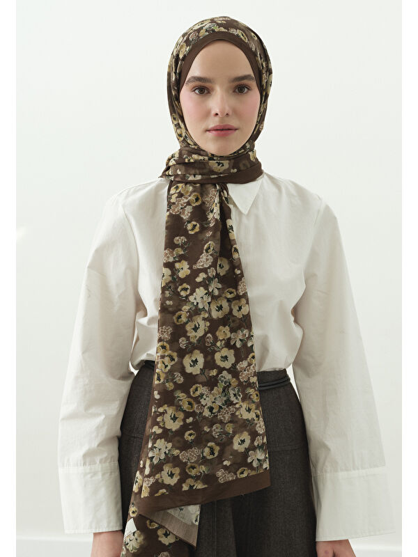 Fresh Scarfs Çikolata Secret Pearl Desenli Pamuk Viskon Şal