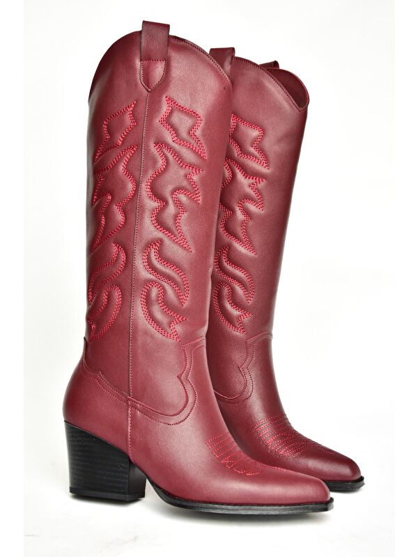 T296815009 Bordo Kadın Çizme - Görsel 4