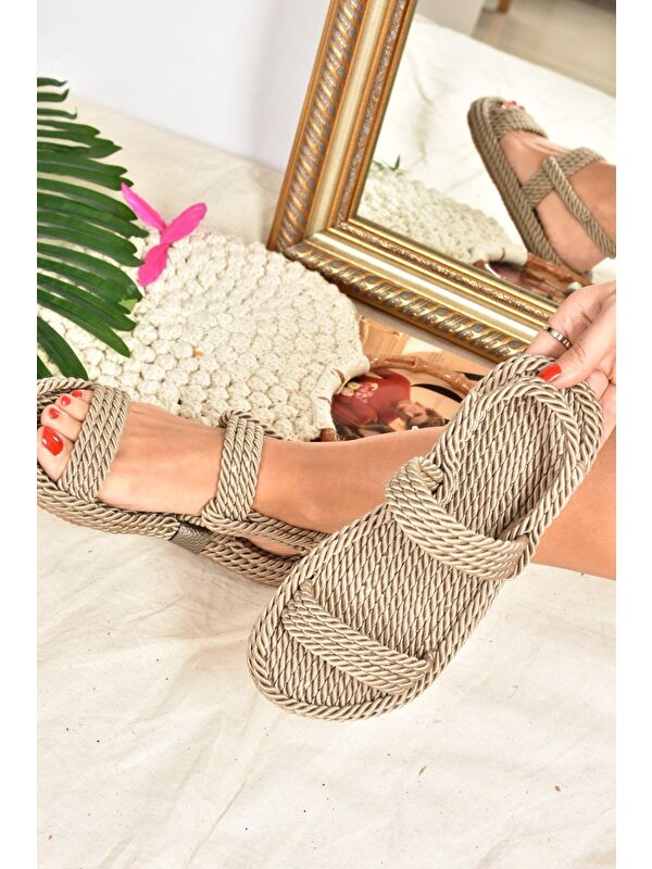 Vizon Hasır Kadın Sandalet K596012104 - Görsel 5