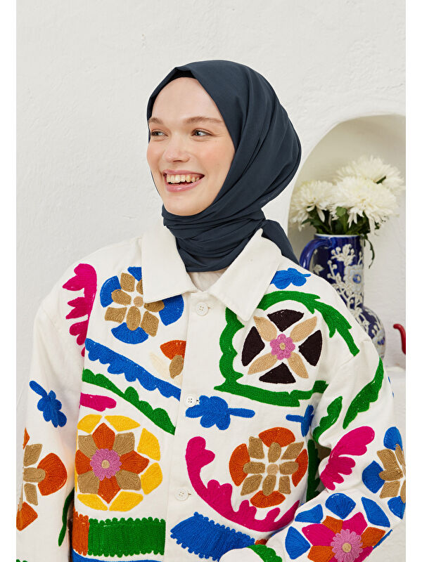 Fresh Scarfs İnce Pamuk Vual Şal Koyu Mavi