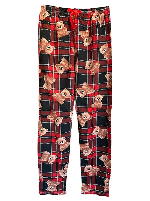 Formo Kadın Ekose Ayıcık Desenli Pamuklu Lastikli Rahat Pijama Altı