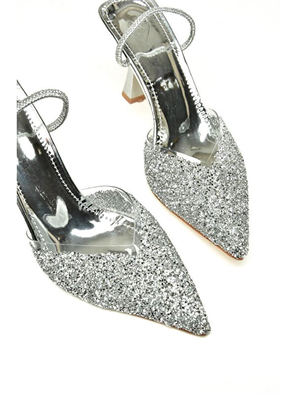 U6145671 Gümüş Kadın Topuklu Ayakkabı - Görsel 4