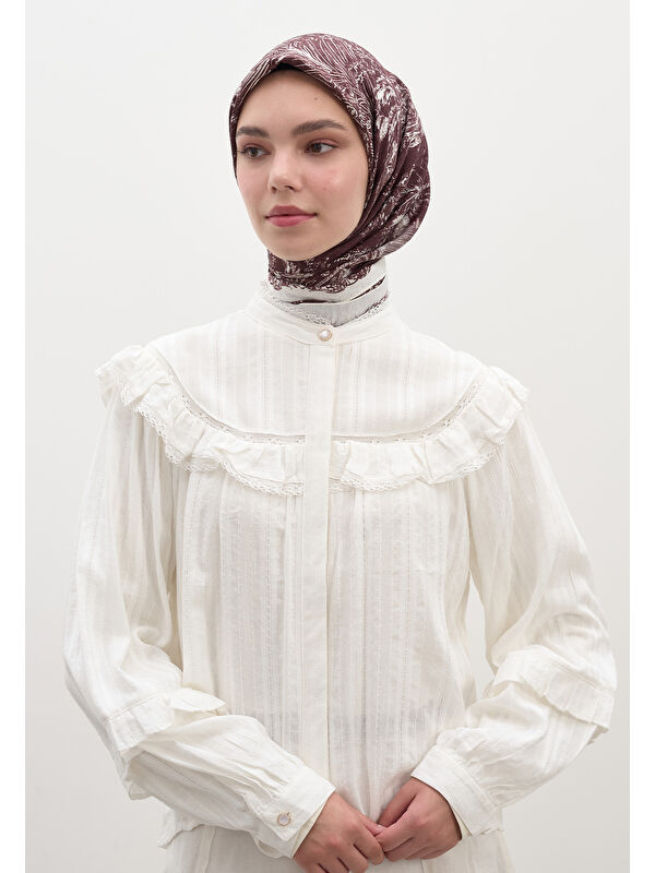 Fresh Scarfs Secret Elegance Desen Pamuklu Viskon Eşarp Bordo