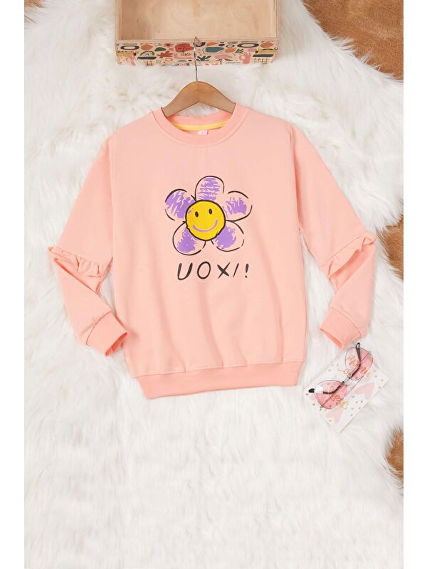Pembe Life Kids Club Somon Papatya Baskılı Kız Çocuk Sweatshirt 17014