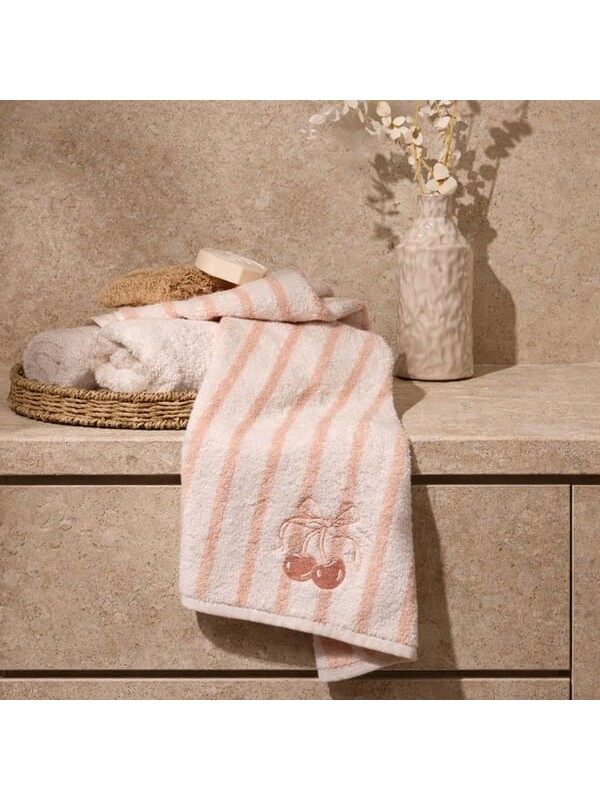 Evidea Soft Bemba Yüz Havlusu - Ekru / Pembe - 50x90 cm