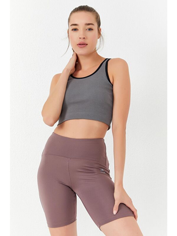 Tommylife Çağla Basic Sıfır Kol Dar Kalıp U Yaka Kadın Crop Top Atlet - 97162