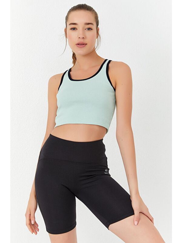 Tommylife Su Yeşili Basic Sıfır Kol Dar Kalıp U Yaka Kadın Crop Top Atlet - 97162