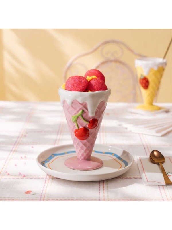 Evidea Kitchen Kiraz Desenli Seramik Dondurmalık - Pembe