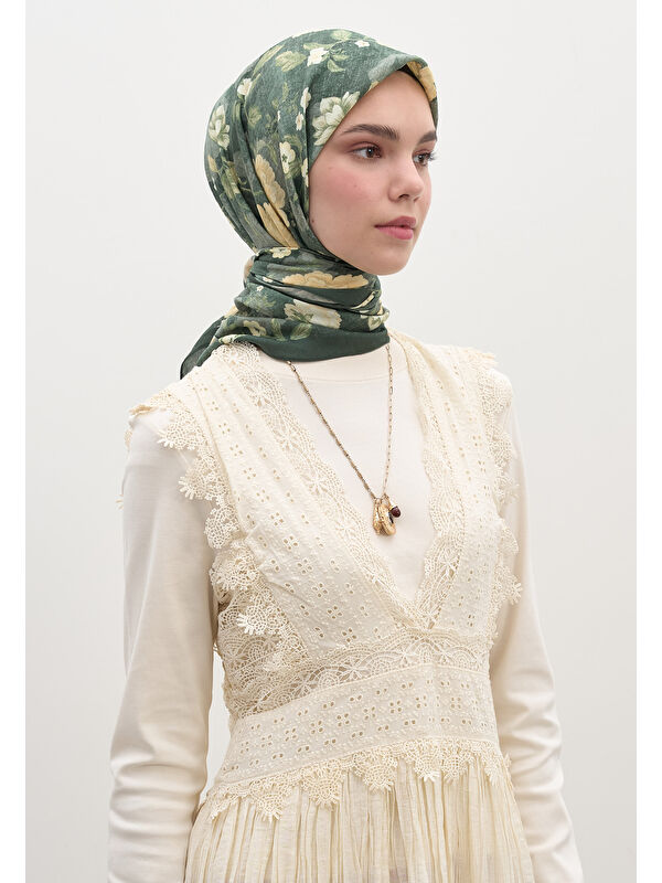 Fresh Scarfs Reverıe Desen Pamuklu Viskon Eşarp Petrol