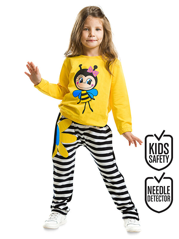 Denokids Bee Happy Arı Kız Çocuk Kadife Eşofman Takım